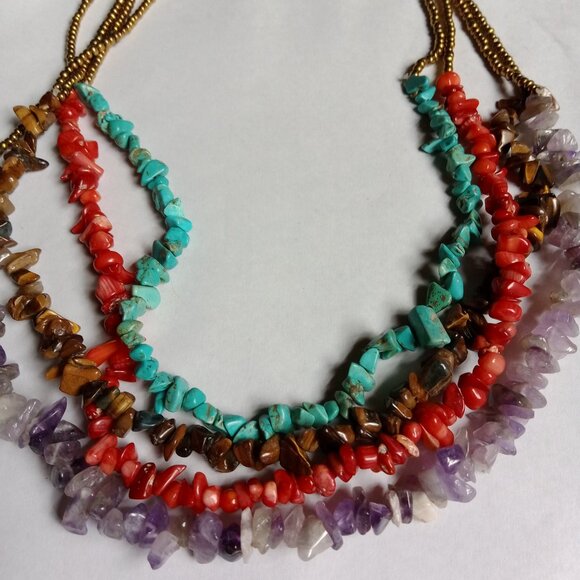 Handmade Four Strand Genuine Semi-Precious Stone Necklace 90g - Picture 13 of 13